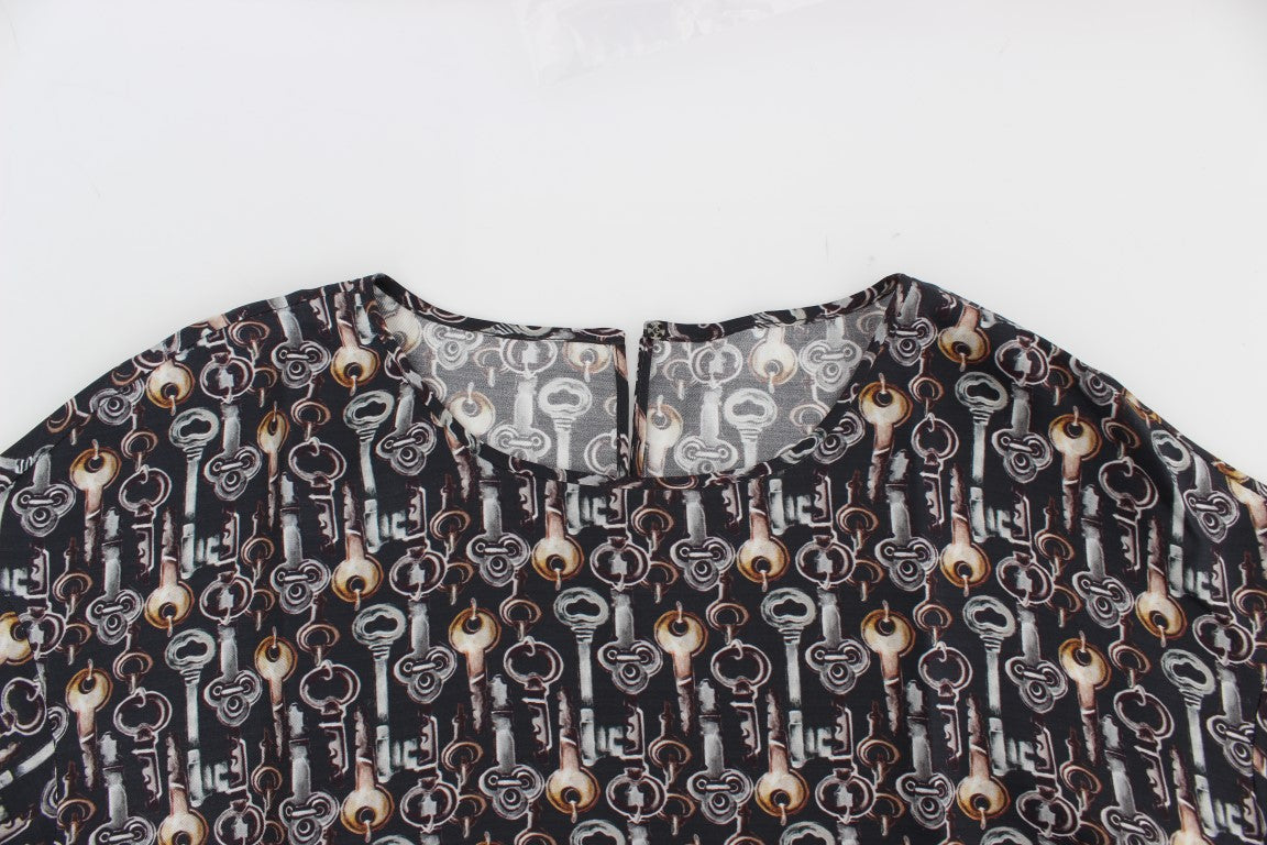 Dolce &amp; Gabbana – Seidenbluse mit grauem Gold-Key-Print
