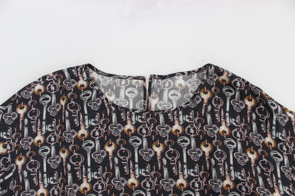 Dolce &amp; Gabbana – Seidenbluse mit grauem Gold-Key-Print