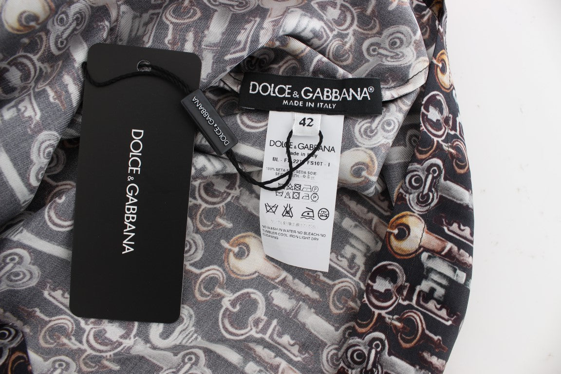 Dolce &amp; Gabbana – Seidenbluse mit grauem Gold-Key-Print