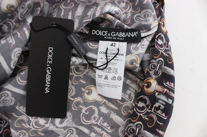 Dolce &amp; Gabbana – Seidenbluse mit grauem Gold-Key-Print