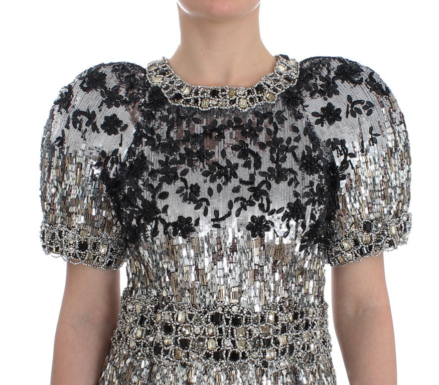 Dolce &amp; Gabbana Crystal Silver Runway Handmade Kleid