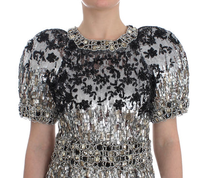 Dolce &amp; Gabbana Crystal Silver Runway Handmade Kleid