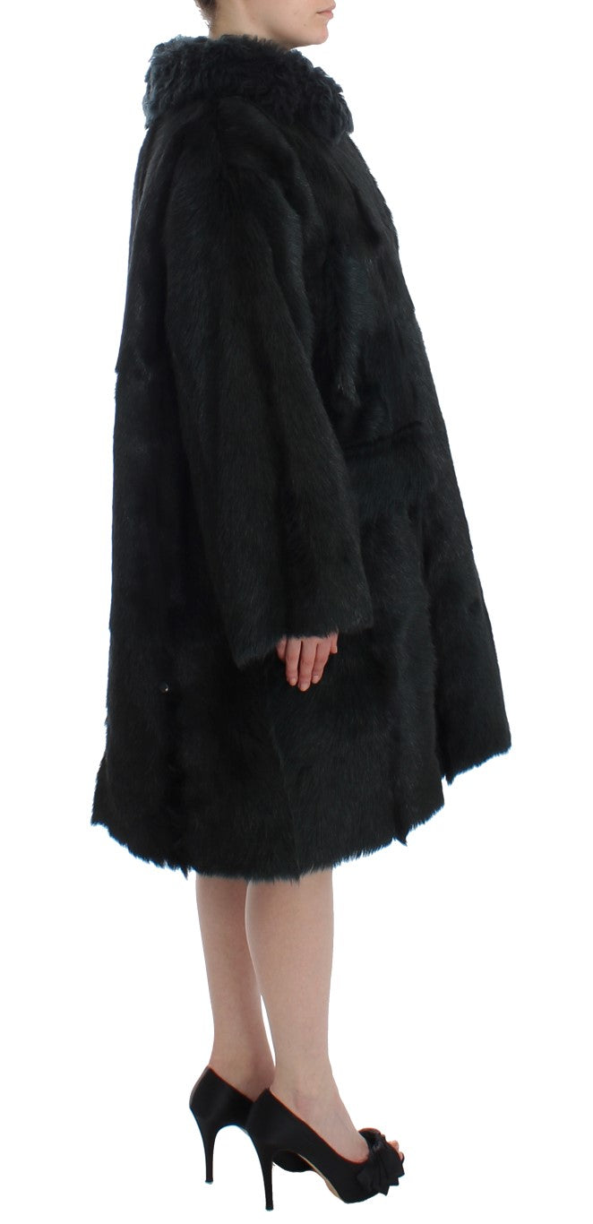 Dolce &amp; Gabbana – Langer Jackenmantel aus schwarzem Ziegenfell-Lammfell