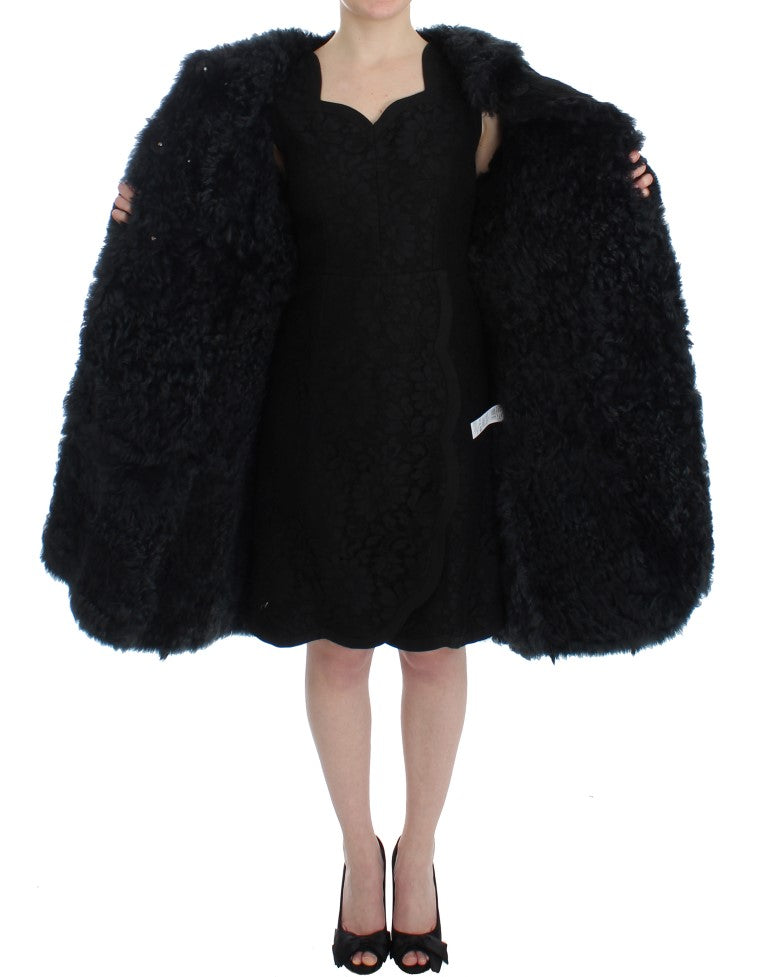 Dolce &amp; Gabbana – Langer Jackenmantel aus schwarzem Ziegenfell-Lammfell