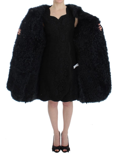 Dolce &amp; Gabbana – Langer Jackenmantel aus schwarzem Ziegenfell-Lammfell
