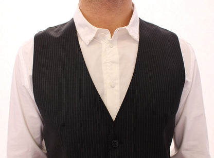 Dolce &amp; Gabbana Grau gestreifte einreihige Strickjacke aus Wolle