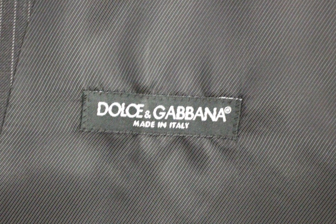 Dolce &amp; Gabbana Grau gestreifte einreihige Strickjacke aus Wolle