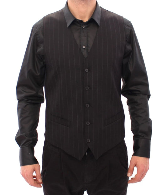 Dolce &amp; Gabbana – Schwarz gestreifte Woll-Cardigan mit Logo