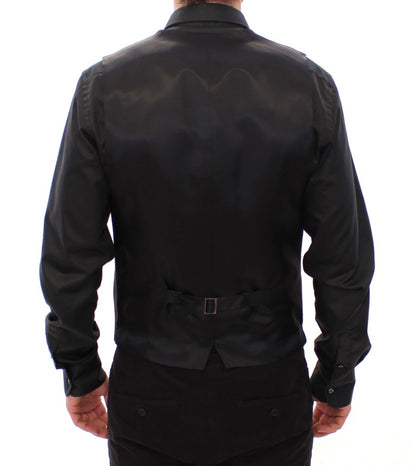 Dolce &amp; Gabbana – Schwarz gestreifte Woll-Cardigan mit Logo