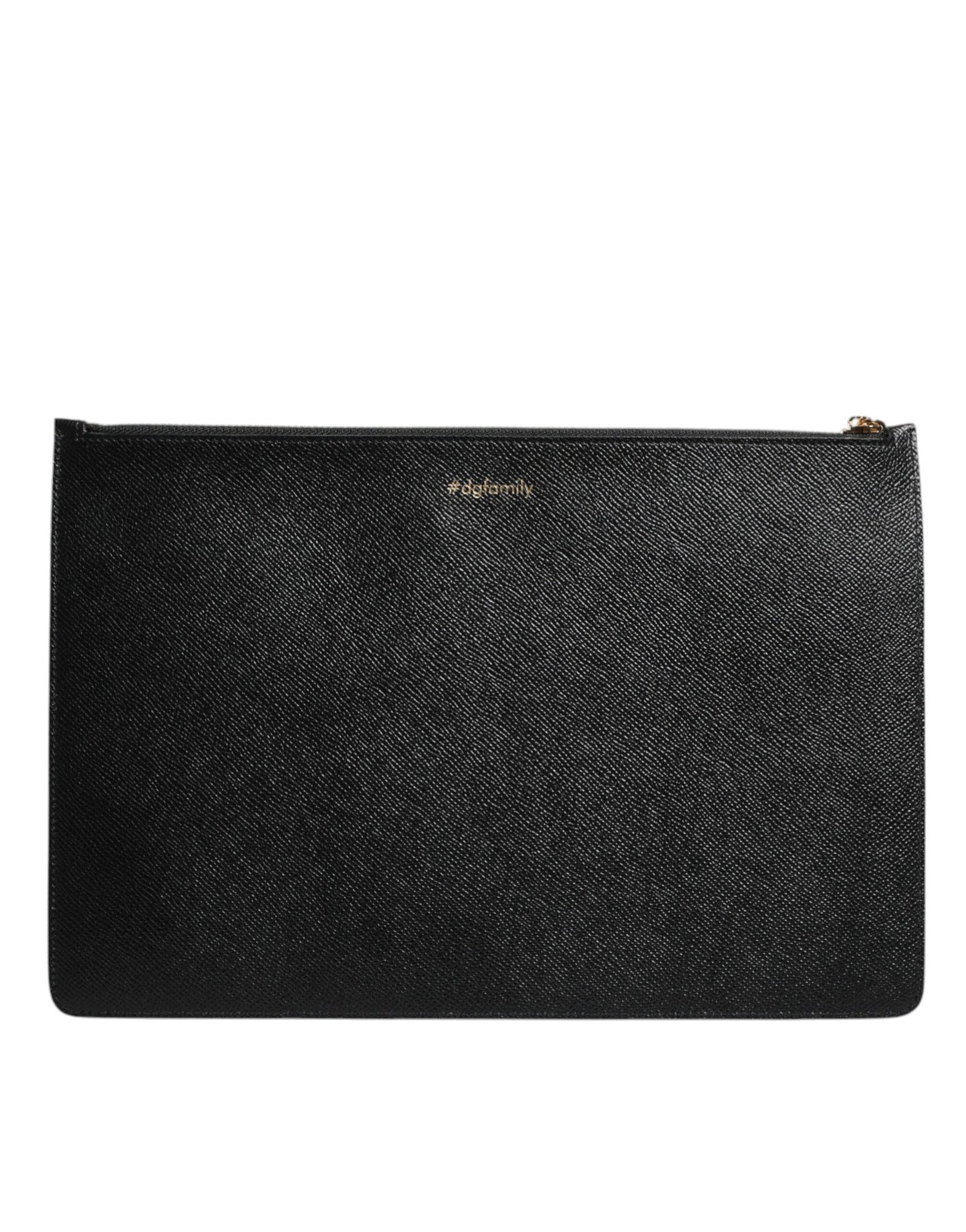 Dolce &amp; Gabbana Black Leather #DGFAMILY Embellished Men Zip Pouch Bag