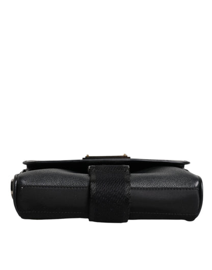 Dolce &amp; Gabbana Black Logo Plaque Leather Buckled Shoulder Crossbody Bag