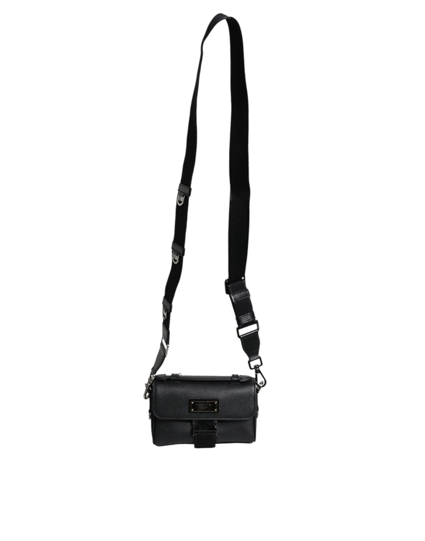Dolce &amp; Gabbana Black Logo Plaque Leather Buckled Shoulder Crossbody Bag