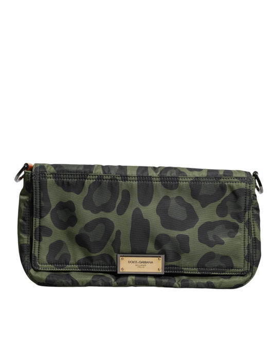 Dolce &amp; Gabbana Green Nylon Leopard Print Shell Messenger Crossbody Bag