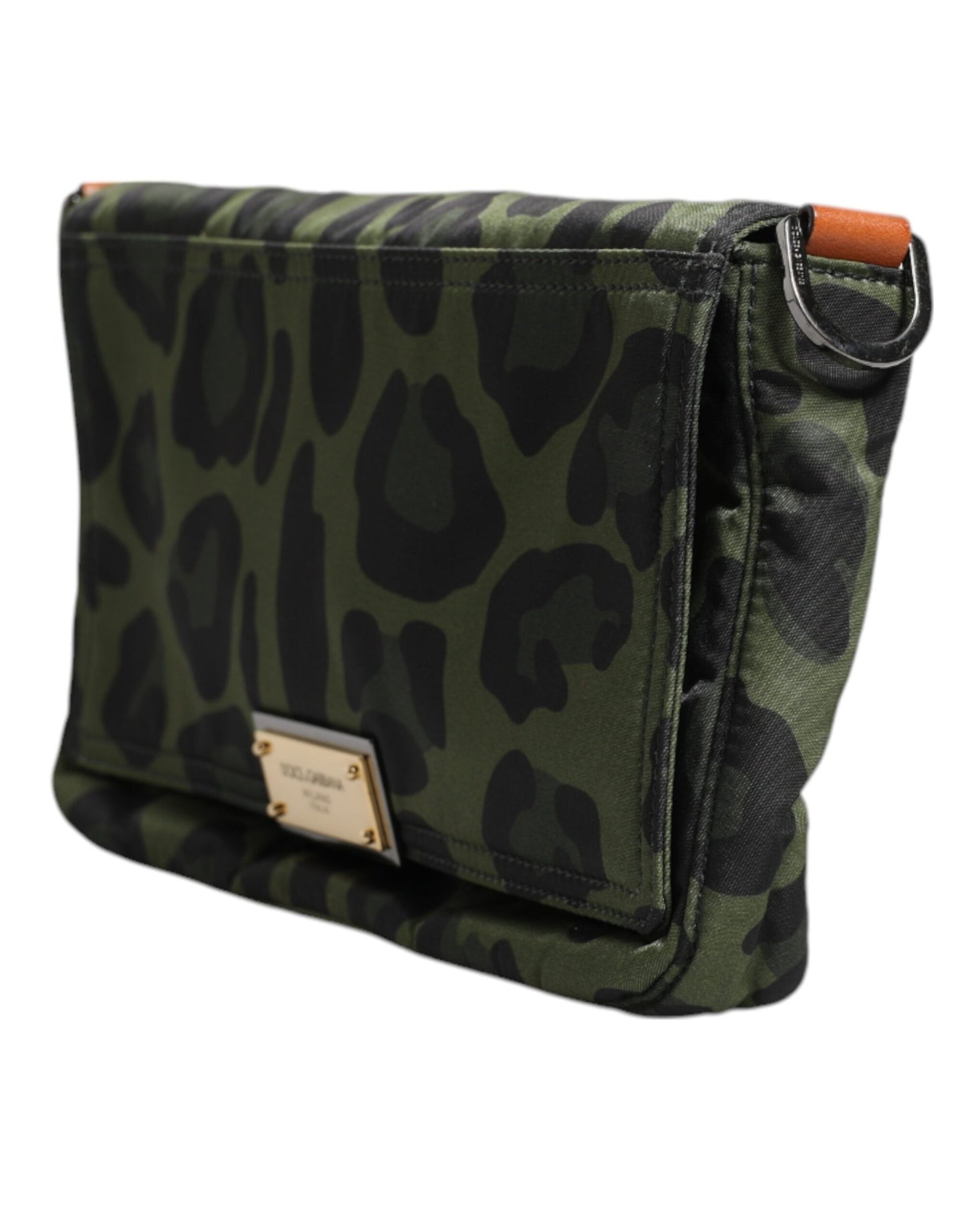 Dolce &amp; Gabbana Green Nylon Leopard Print Shell Messenger Crossbody Bag