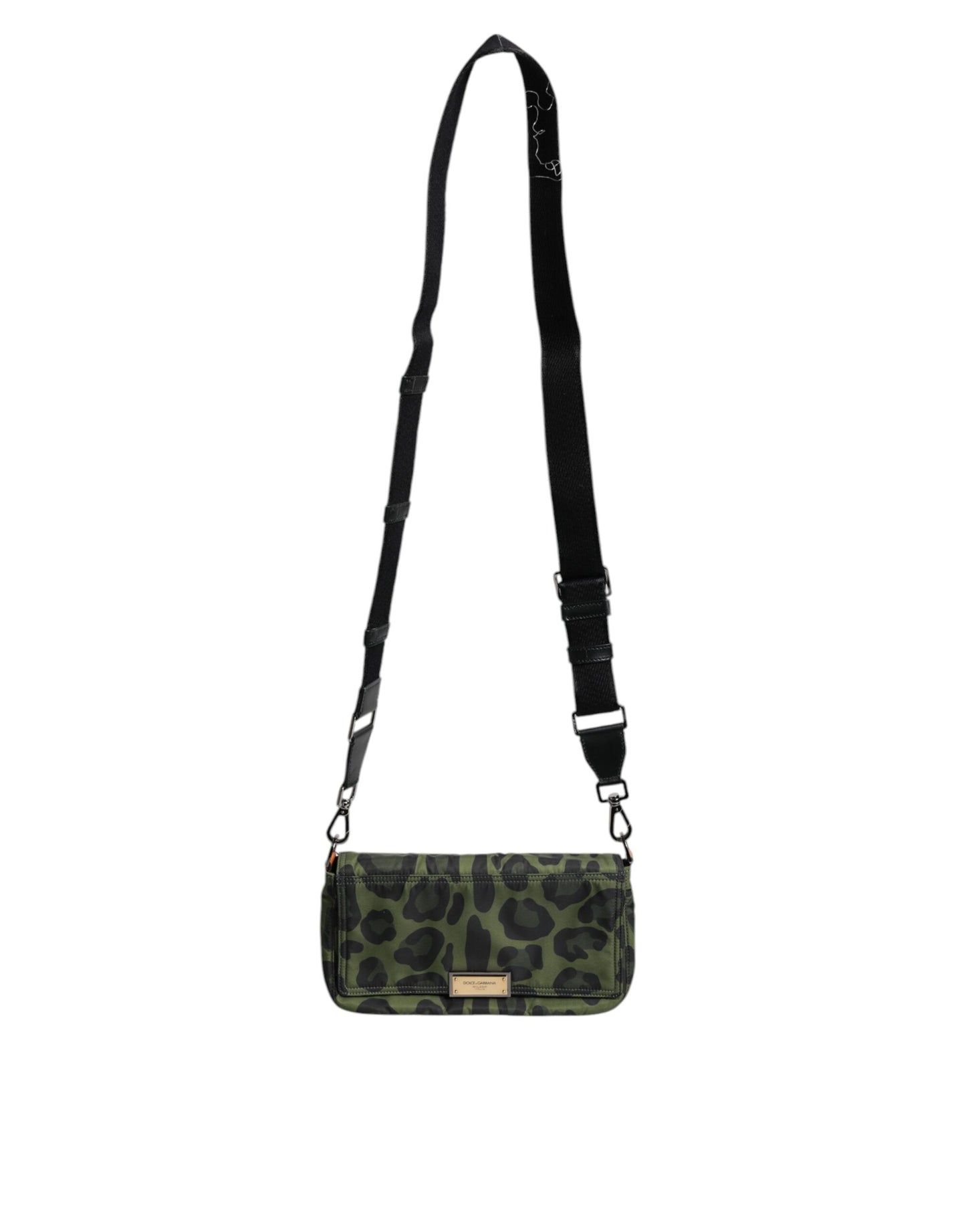 Dolce &amp; Gabbana Green Nylon Leopard Print Shell Messenger Crossbody Bag