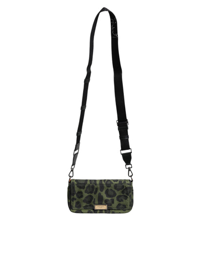 Dolce &amp; Gabbana Green Nylon Leopard Print Shell Messenger Crossbody Bag