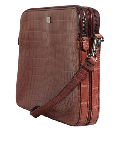 Dolce &amp; Gabbana Bordeaux Croc Leather Logo Plaque Men Briefcase Bag