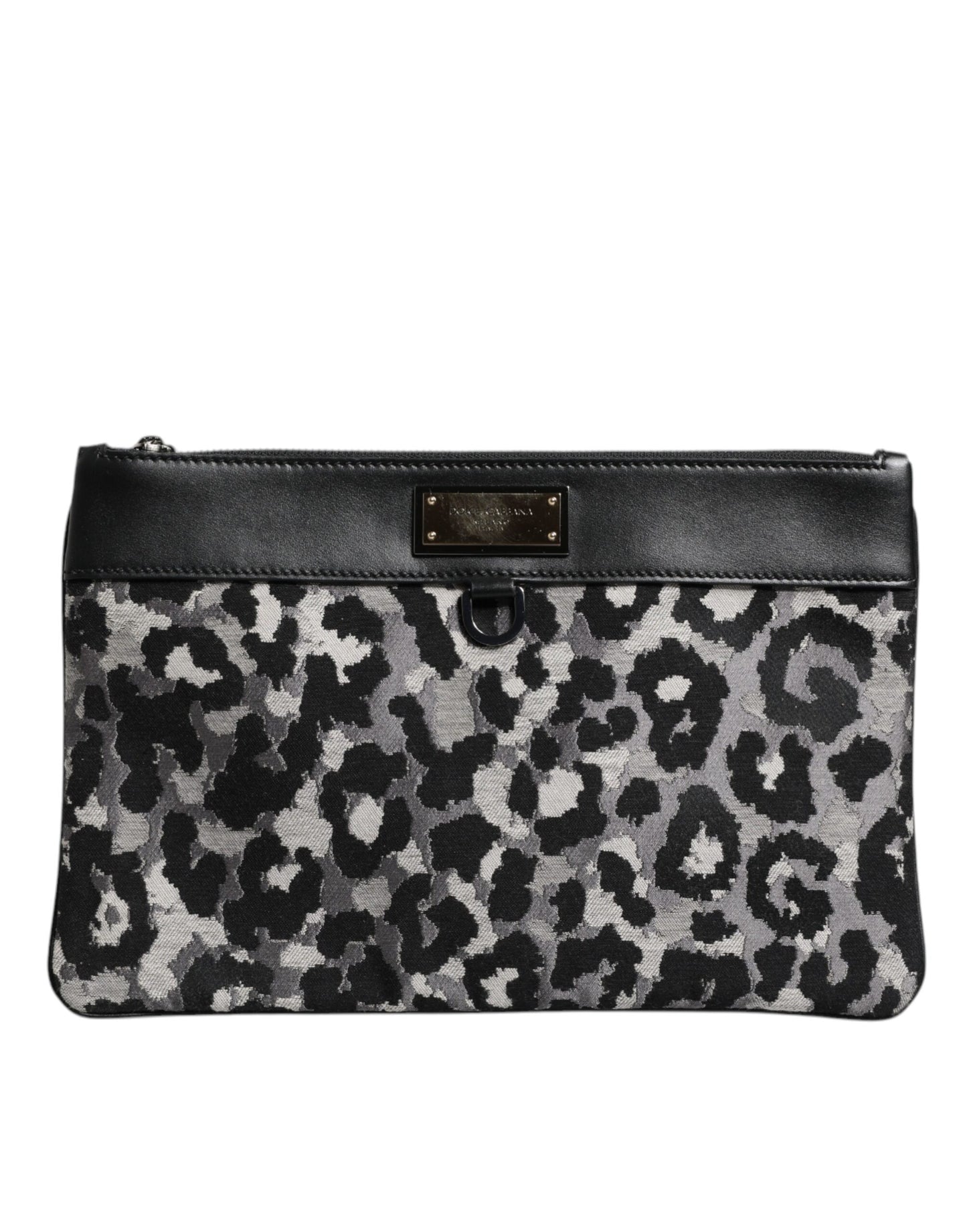 Dolce &amp; Gabbana Multicolor Leopard Jacquard Logo Plaque Men Pouch Bag