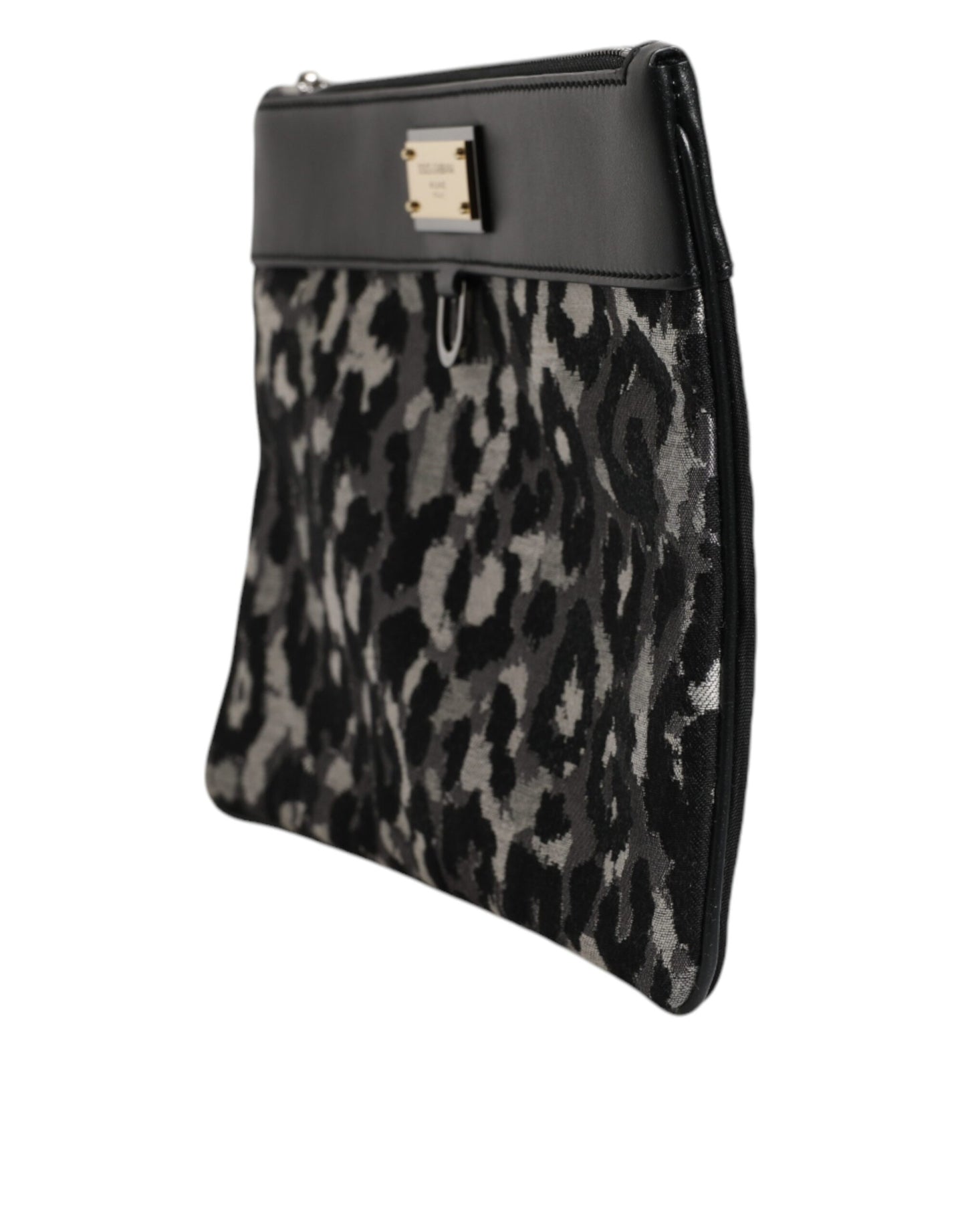 Dolce &amp; Gabbana Multicolor Leopard Jacquard Logo Plaque Men Pouch Bag