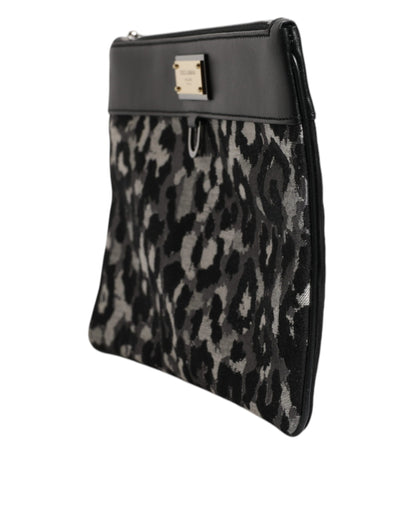Dolce &amp; Gabbana Multicolor Leopard Jacquard Logo Plaque Men Pouch Bag