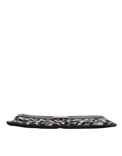 Dolce &amp; Gabbana Multicolor Leopard Jacquard Logo Plaque Men Pouch Bag