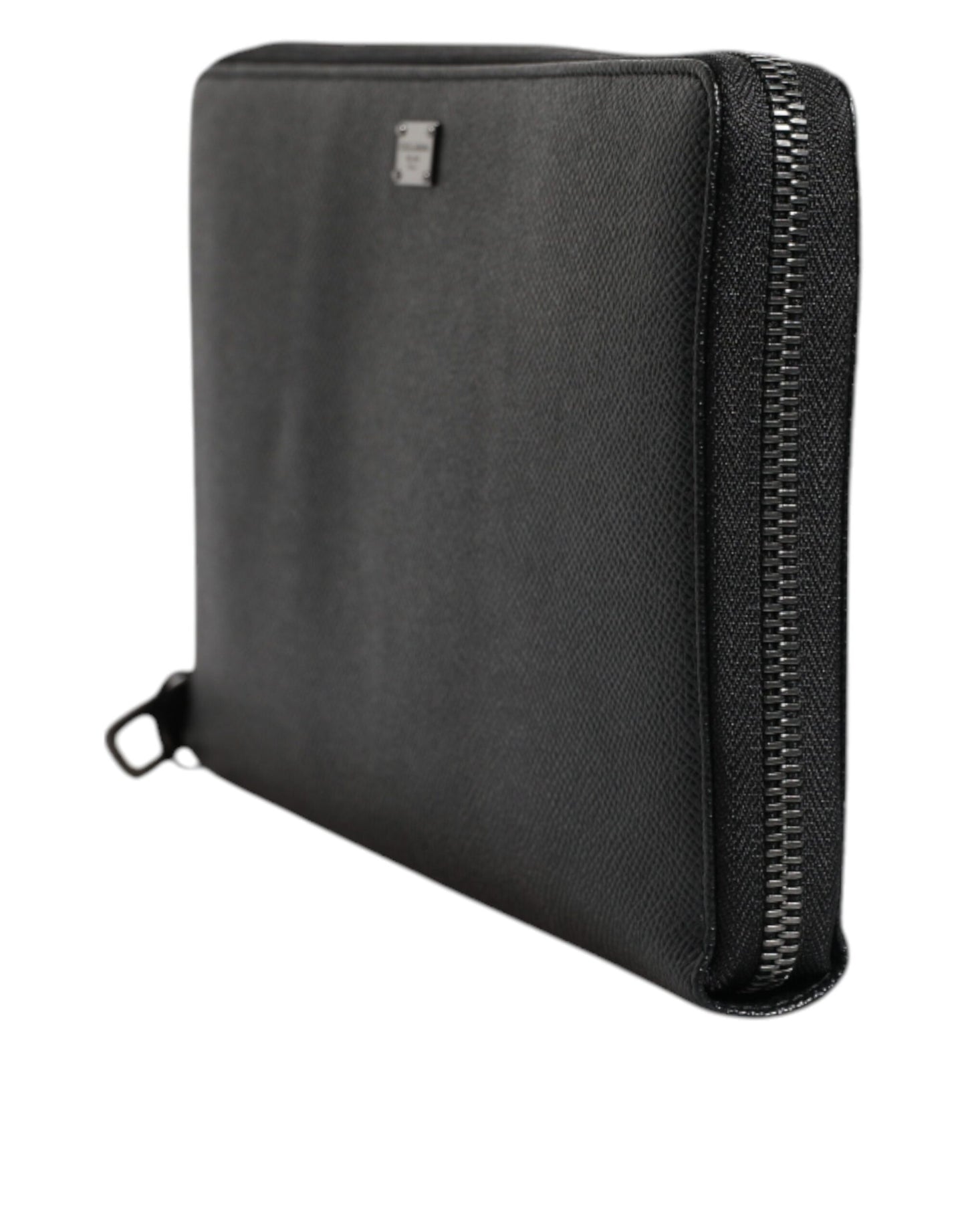 Dolce &amp; Gabbana Black Calfskin Leather Logo Zip Around Continental Wallet