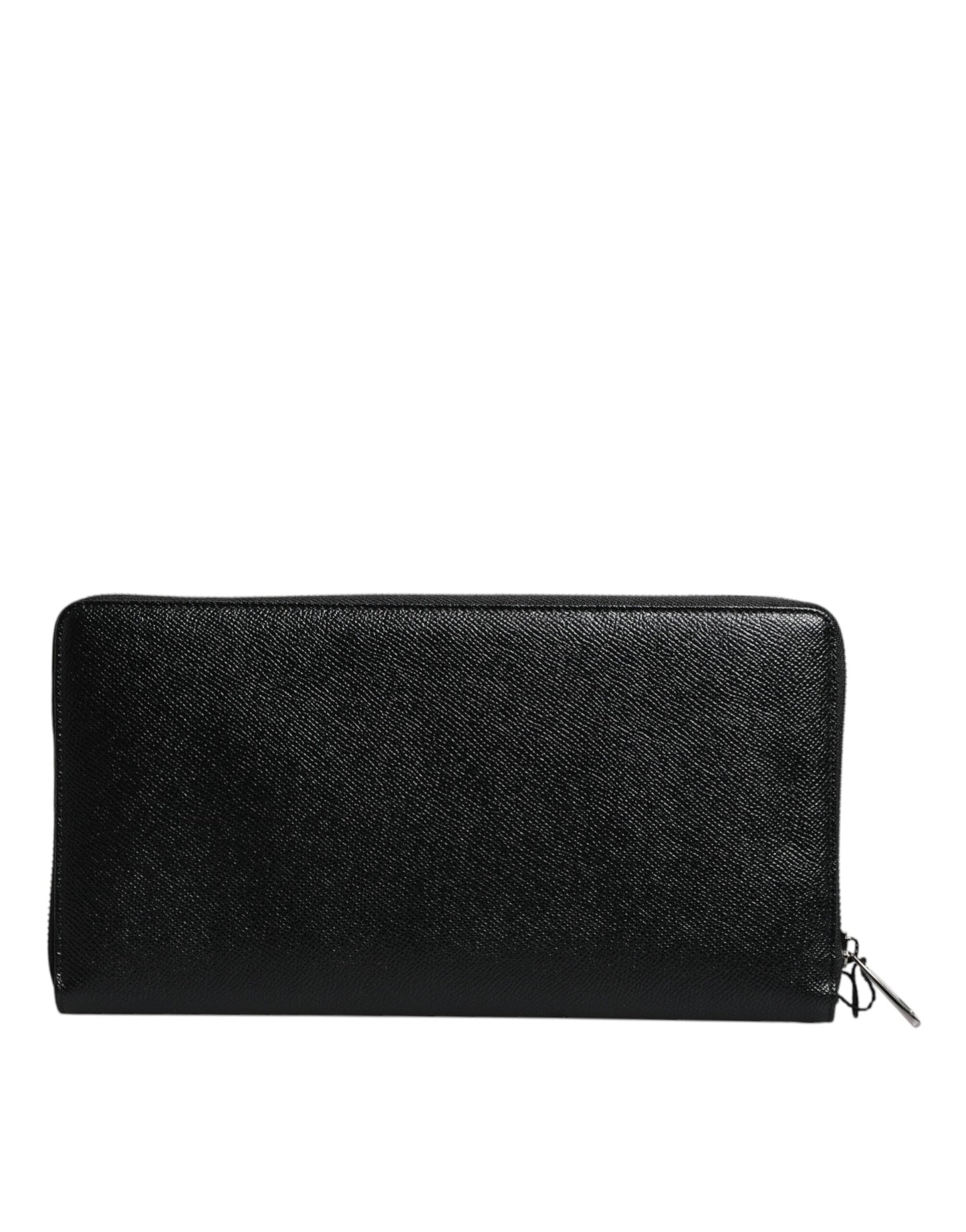 Dolce &amp; Gabbana Black Calfskin Leather Logo Zip Around Continental Wallet