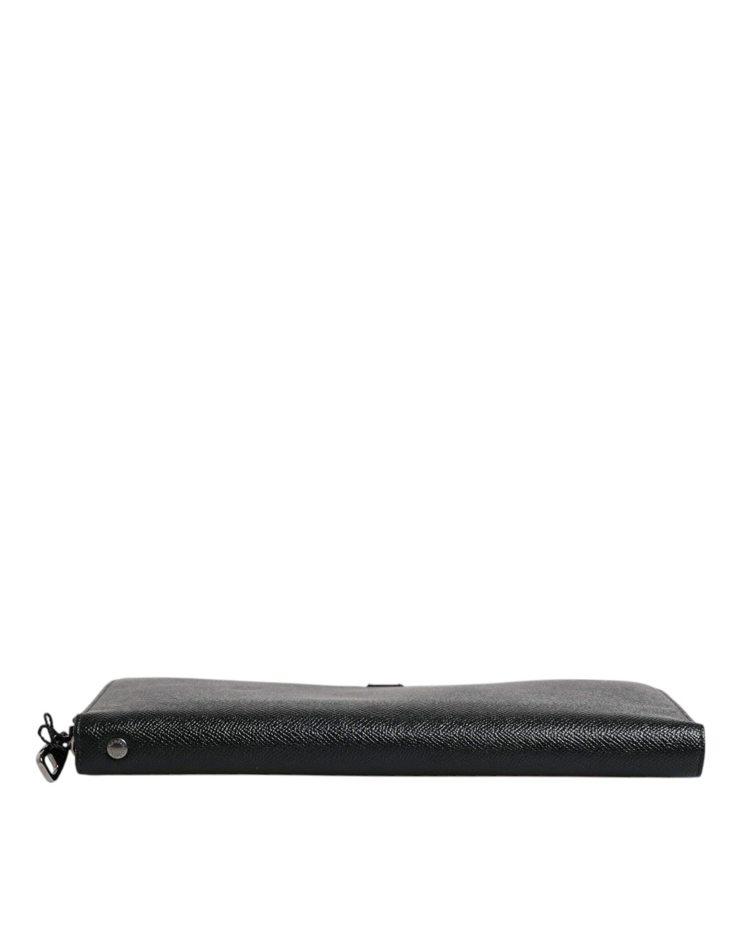 Dolce &amp; Gabbana Black Calfskin Leather Logo Zip Around Continental Wallet