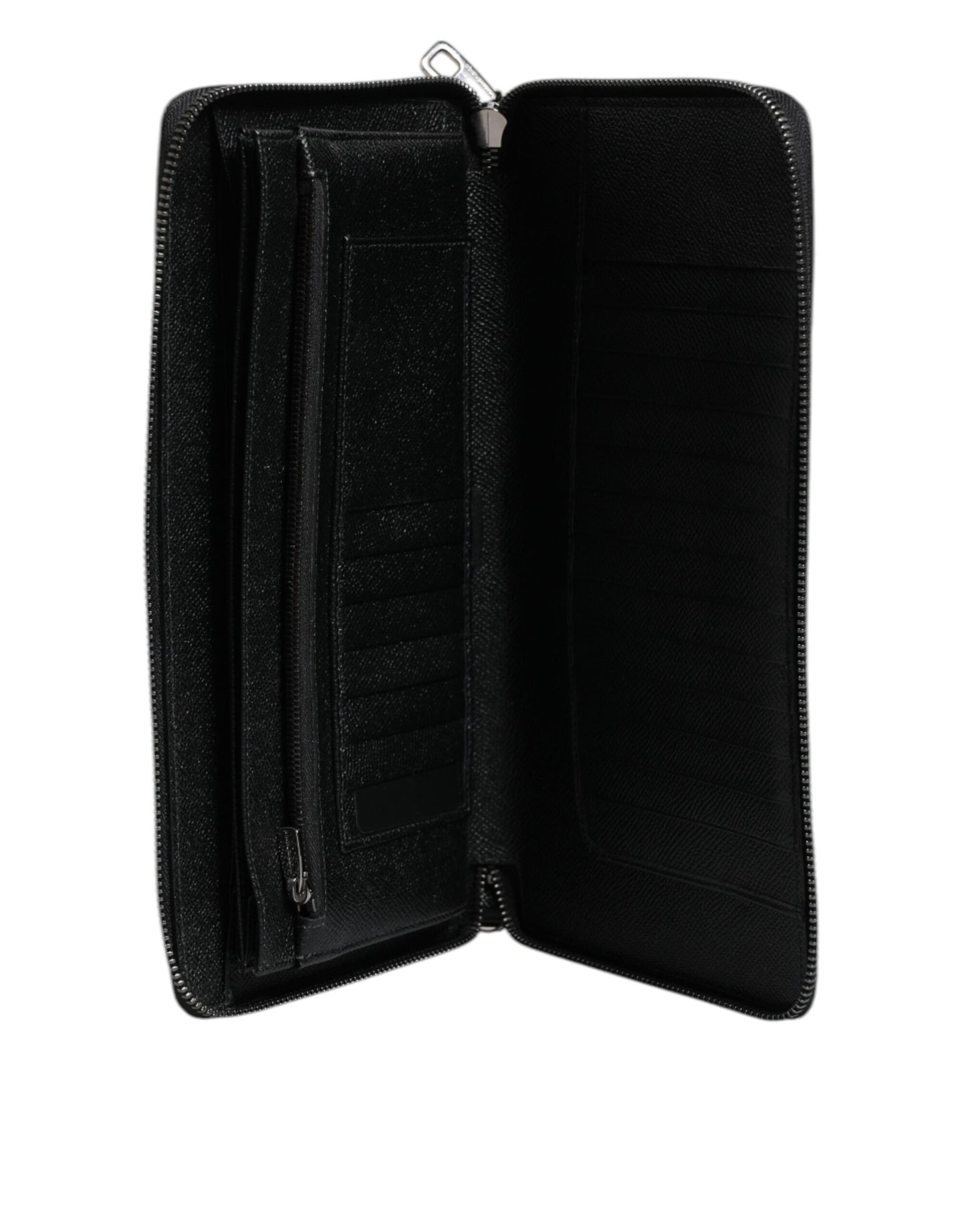 Dolce &amp; Gabbana Black Calfskin Leather Logo Zip Around Continental Wallet