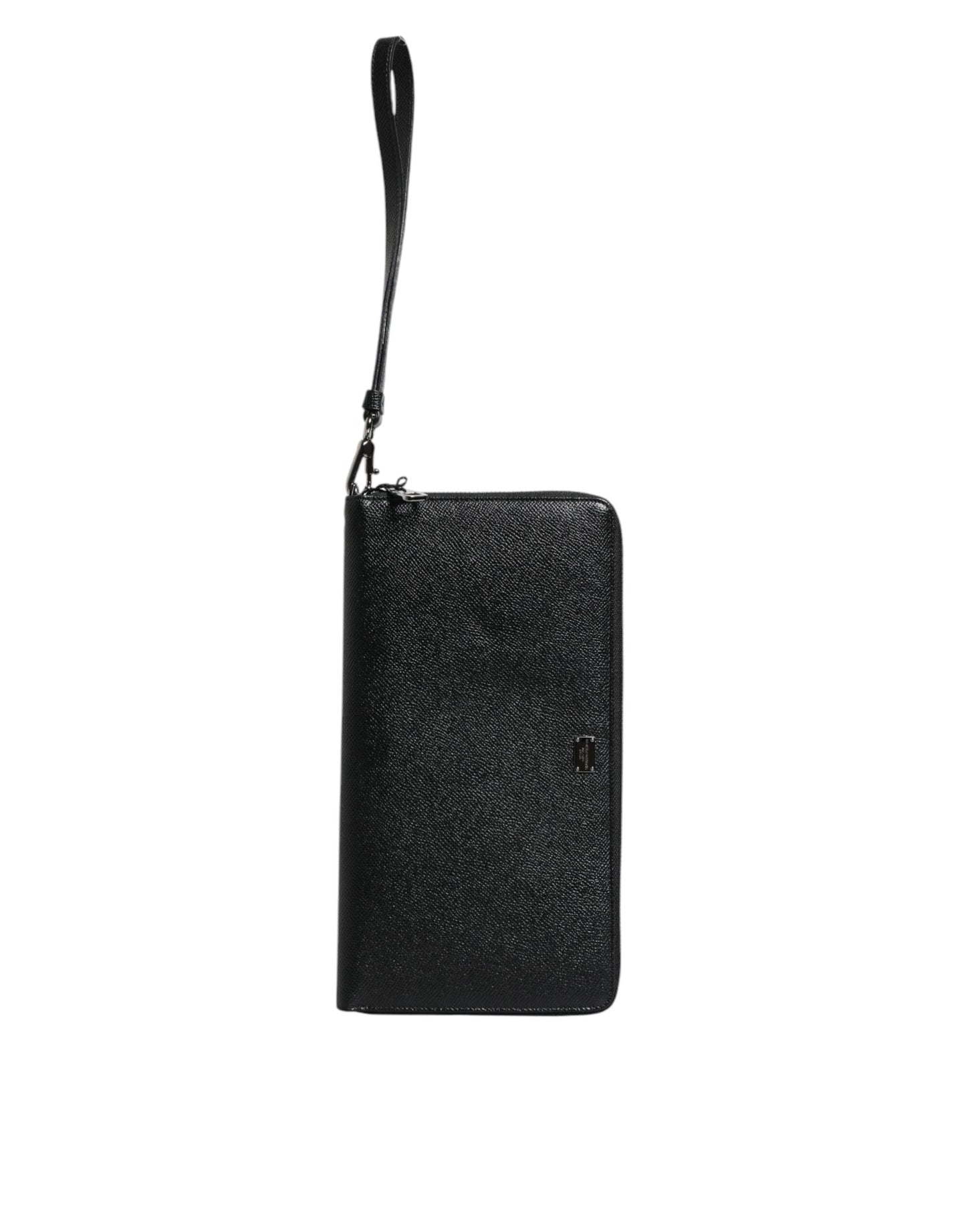 Dolce &amp; Gabbana Black Calfskin Leather Logo Zip Around Continental Wallet
