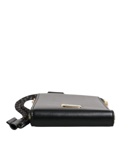 Dolce &amp; Gabbana Black Leather Logo Plaque Neck Strap Card Coin Wallet
