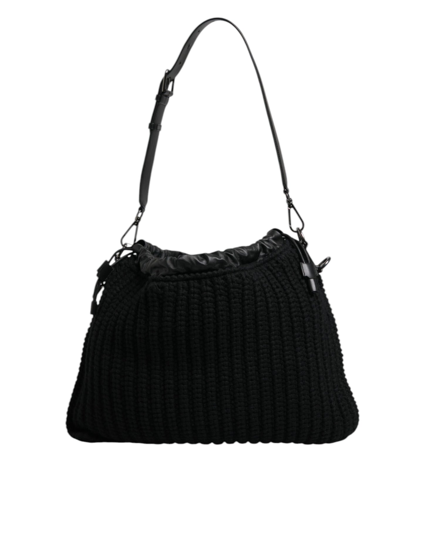 Dolce &amp; Gabbana Black Cashmere Knitted Leather Shoulder Bag