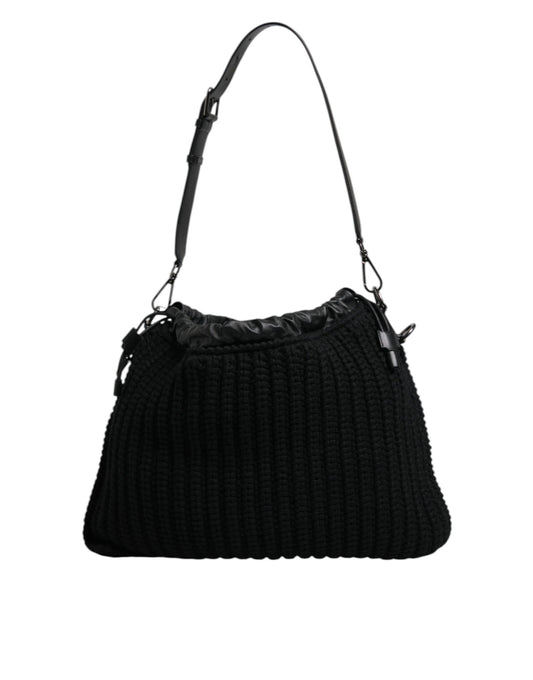 Dolce &amp; Gabbana Black Cashmere Knitted Leather Shoulder Bag