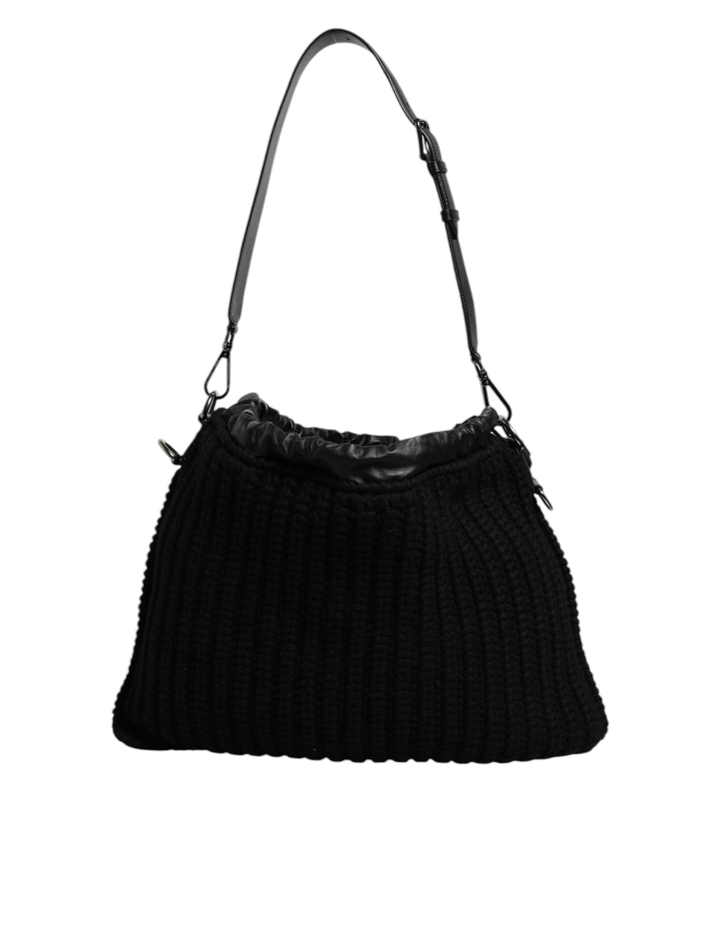 Dolce &amp; Gabbana Black Cashmere Knitted Leather Shoulder Bag