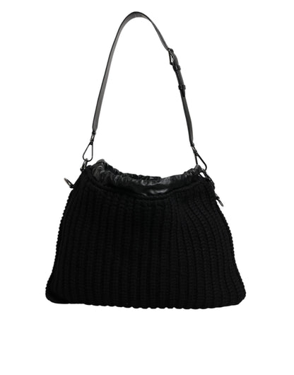 Dolce &amp; Gabbana Black Cashmere Knitted Leather Shoulder Bag