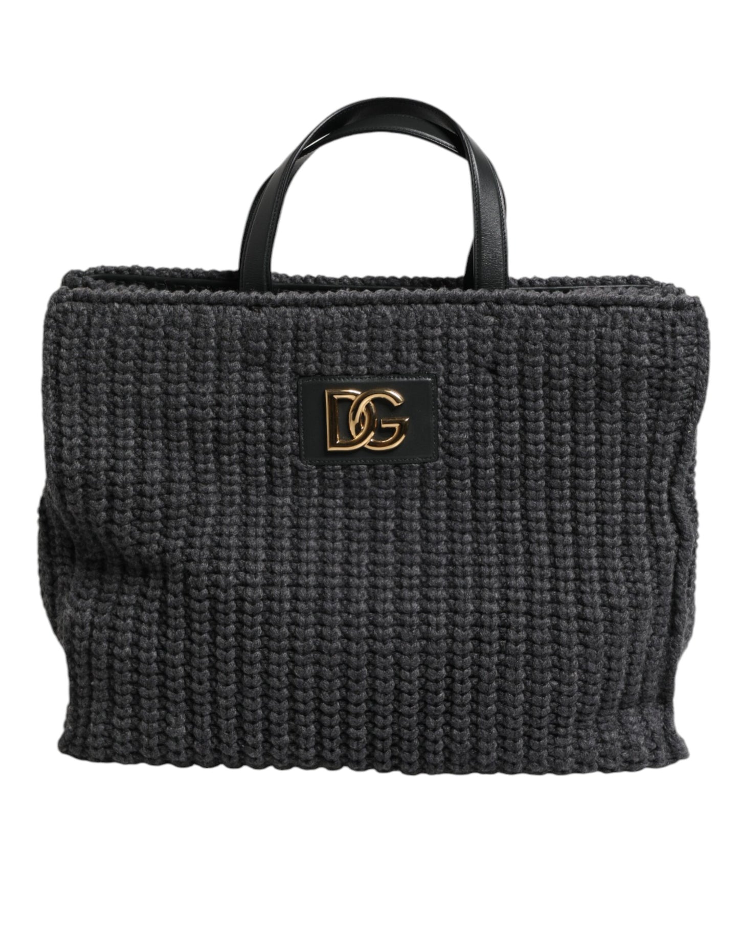 Dolce &amp; Gabbana Black Large Knitted Crochet Shoulder Shopper DG Logo Bag