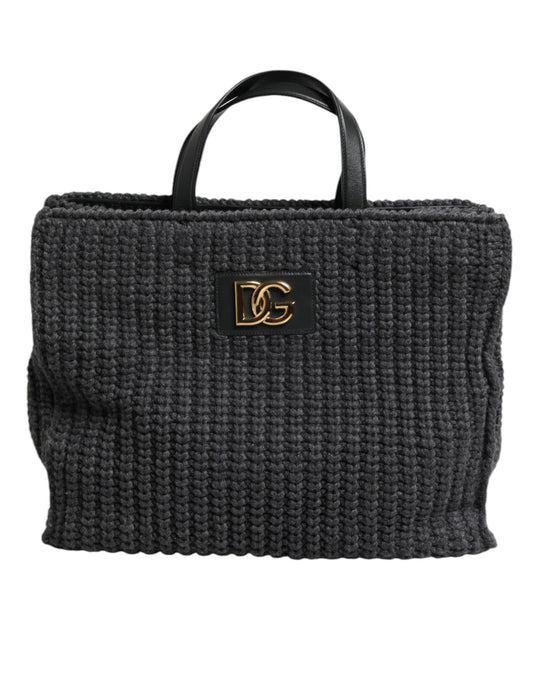 Dolce &amp; Gabbana Black Large Knitted Crochet Shoulder Shopper DG Logo Bag