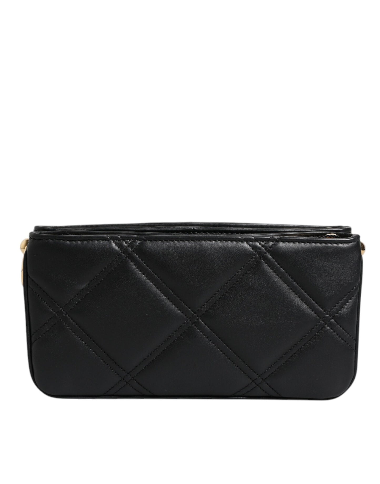 Dolce &amp; Gabbana Black Leather Crystal Embellished Logo Shoulder Bag