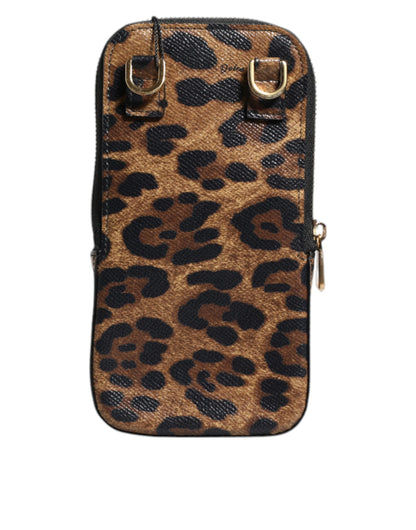 Dolce &amp; Gabbana – Geldbörse aus Dauphine-Leder mit Rundum-Reißverschluss und Leopardenmuster in Braun
