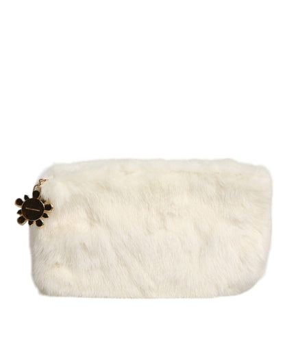 Dolce &amp; Gabbana Weiße Pelzhandtasche Clutch Handtasche Beuteltasche