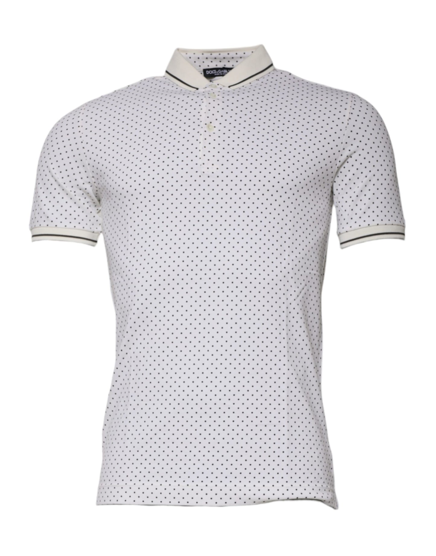 Dolce &amp; Gabbana White Polka Dot Cotton Collared Polo T-shirt
