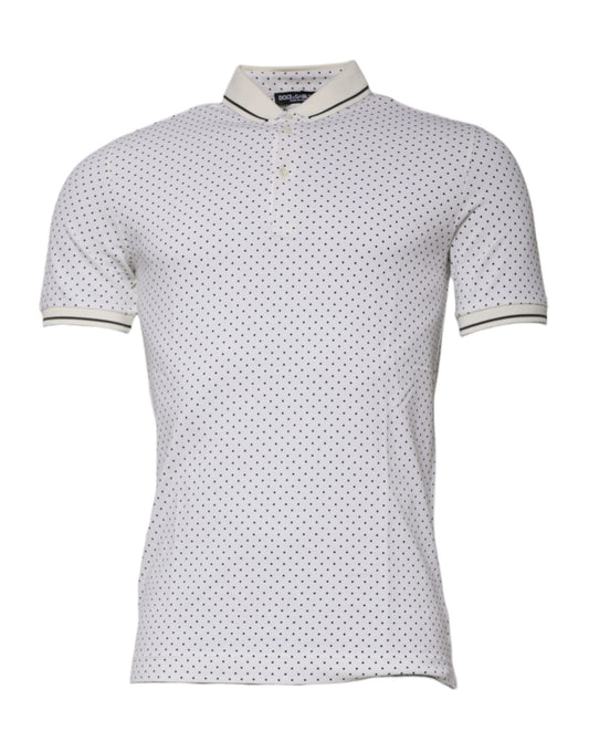 Dolce &amp; Gabbana White Polka Dot Cotton Collared Polo T-shirt
