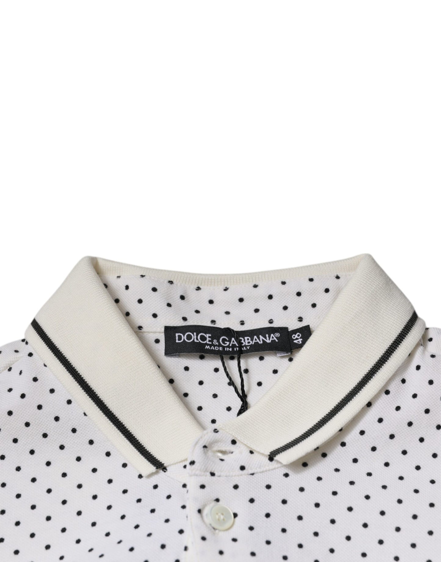 Dolce &amp; Gabbana White Polka Dot Cotton Collared Polo T-shirt