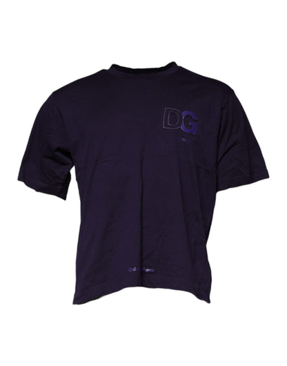 Dolce &amp; Gabbana Lilafarbenes T-Shirt aus Baumwolle mit Rundhalsausschnitt und DG-Logo