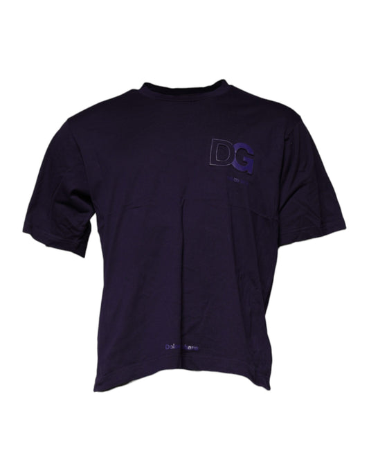 Dolce &amp; Gabbana Lilafarbenes T-Shirt aus Baumwolle mit Rundhalsausschnitt und DG-Logo