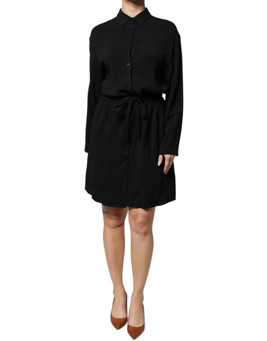 Emporio Armani – Schwarzes A-Linien-Minikleid aus Viskose mit langen Ärmeln