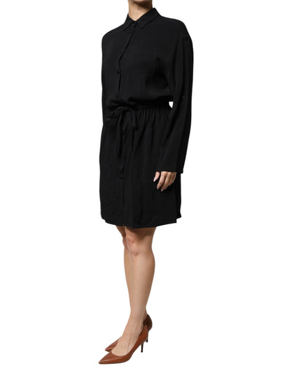 Emporio Armani – Schwarzes A-Linien-Minikleid aus Viskose mit langen Ärmeln