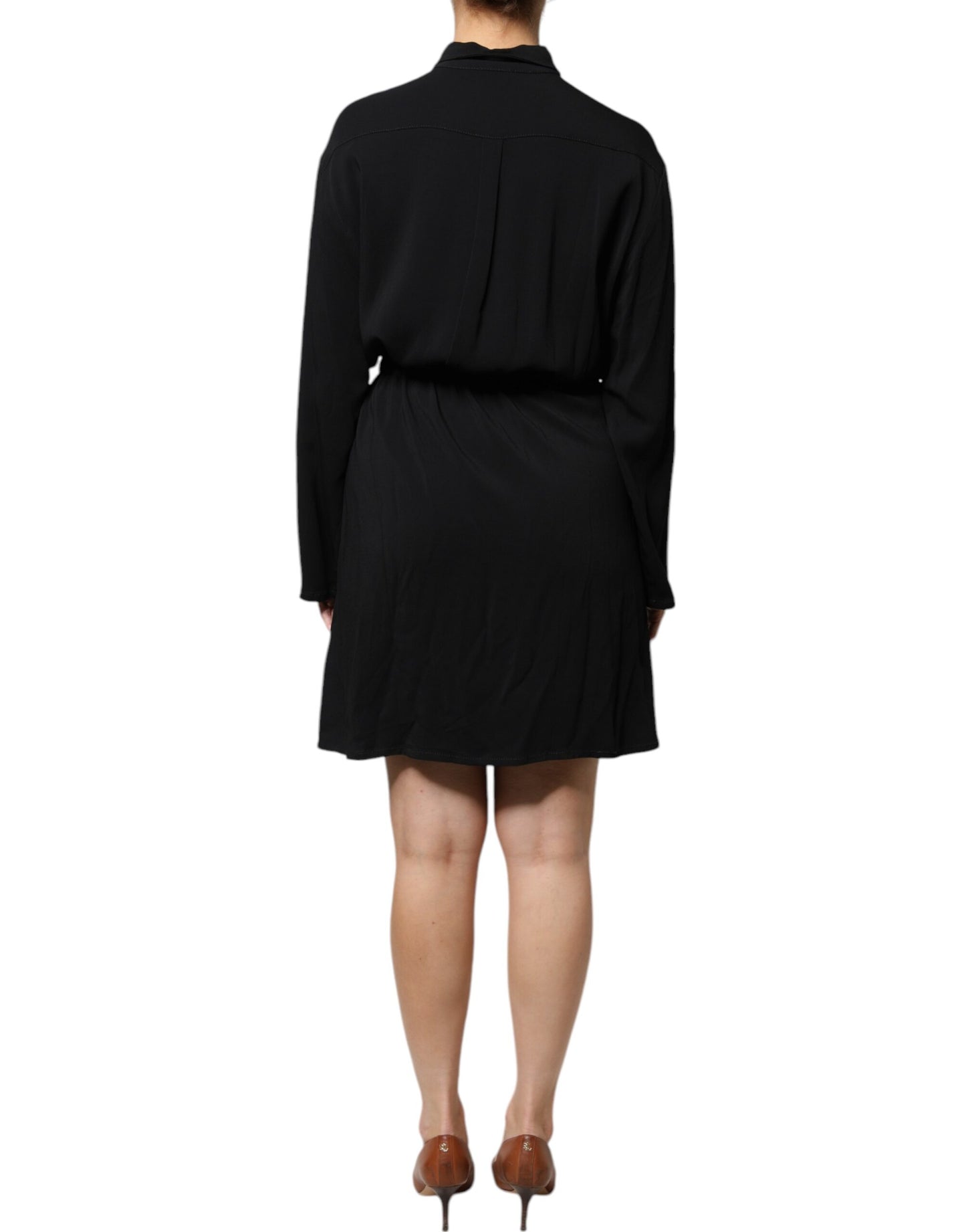Emporio Armani – Schwarzes A-Linien-Minikleid aus Viskose mit langen Ärmeln