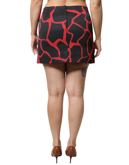 Dolce &amp; Gabbana – Schwarz-roter abstrakter Minirock in A-Linie mit mittlerer Taille