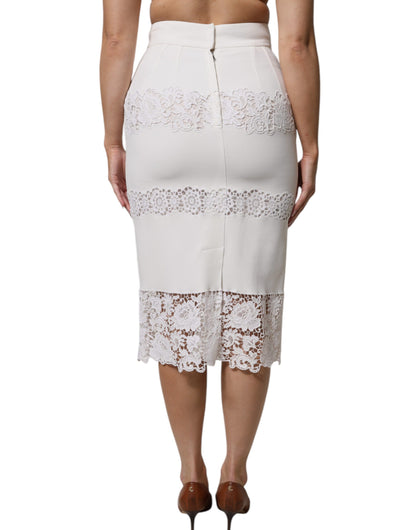 Dolce &amp; Gabbana – Weißer Bleistiftrock mit Blumenspitze und hoher Taille